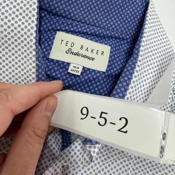 Ted Baker Shirt Mens Medium 15.5 32/33 Blue White Printed Button Down Endurance - Picture 3 of 13